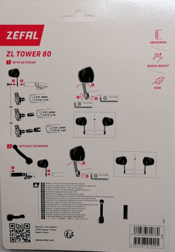 УНИВЕРСАЛНО ШИРОКООБРАЗНО ДВУСТРАННО СТРАНИЧНО ОГЛЕДАЛО ZEFAL ZL TOWER 80 ЗА E-BIKE С УДЪЛЖИТЕЛ - Image 9